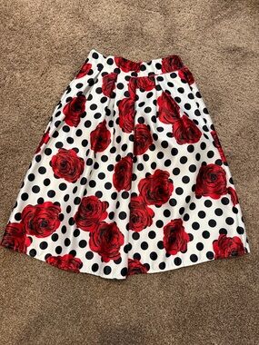 Chicing Women’s Polka Dot & Red Rose A-Line Skirt